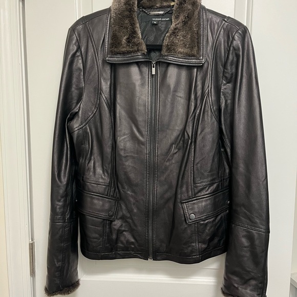 Wilson Leather Black Leather Jacket with Faux Fur Collar - Women’s XL - Picture 1 of 7